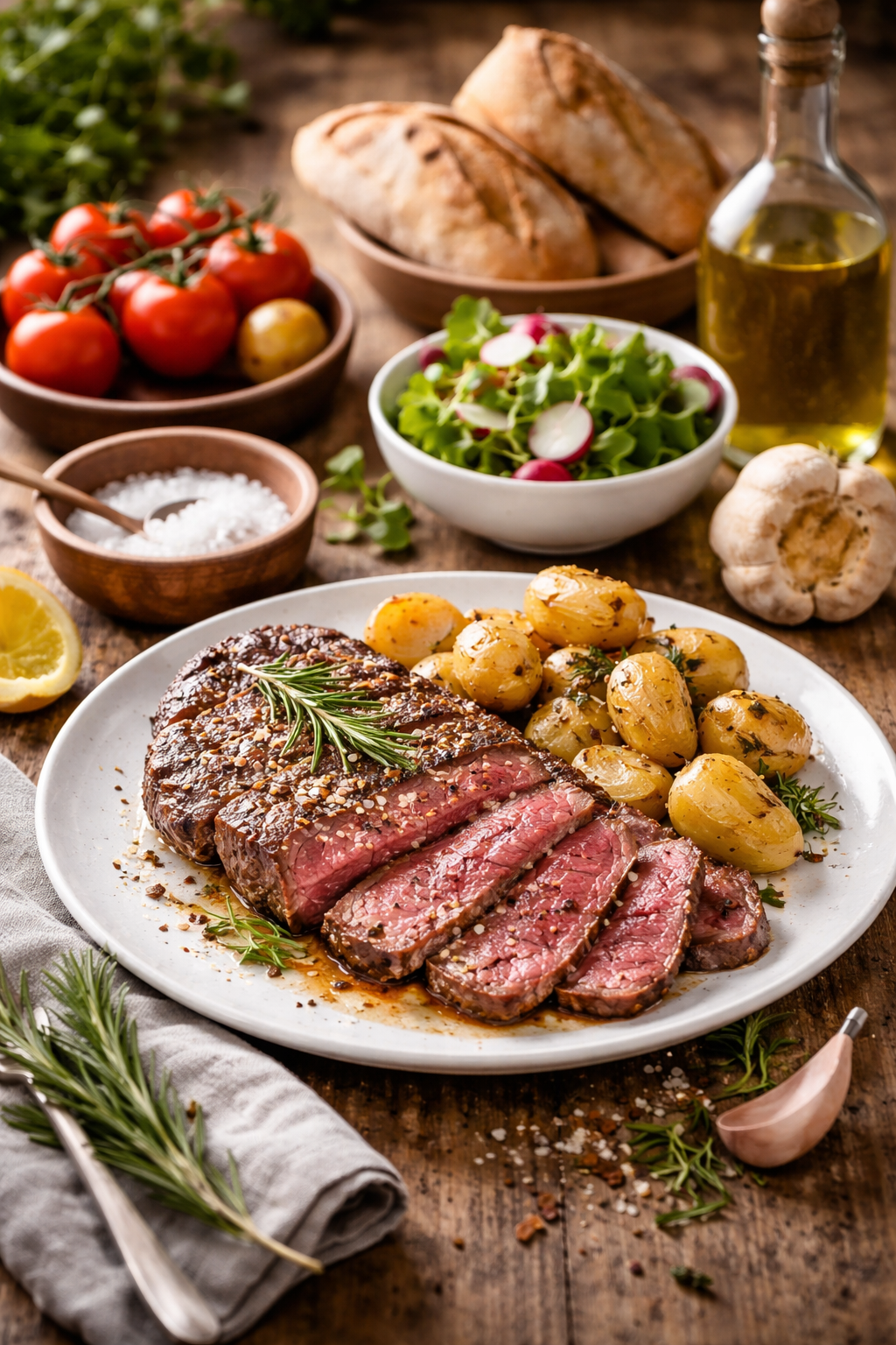 Rustic gourmet steak and sides